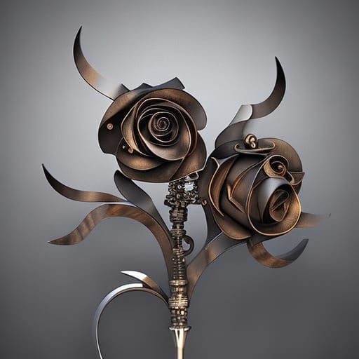 Ornate Steel Roses Bouquet in Rainbowcore Style