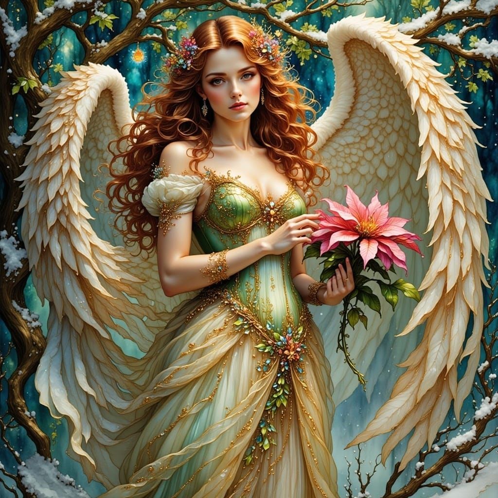 Angelic Figure in Winter Wonderland Painting