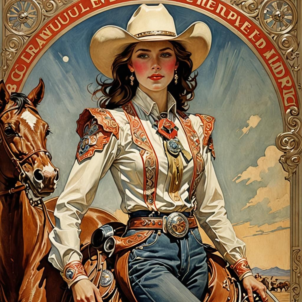 Elegant Rodeo Queen in Vintage Illustration Style