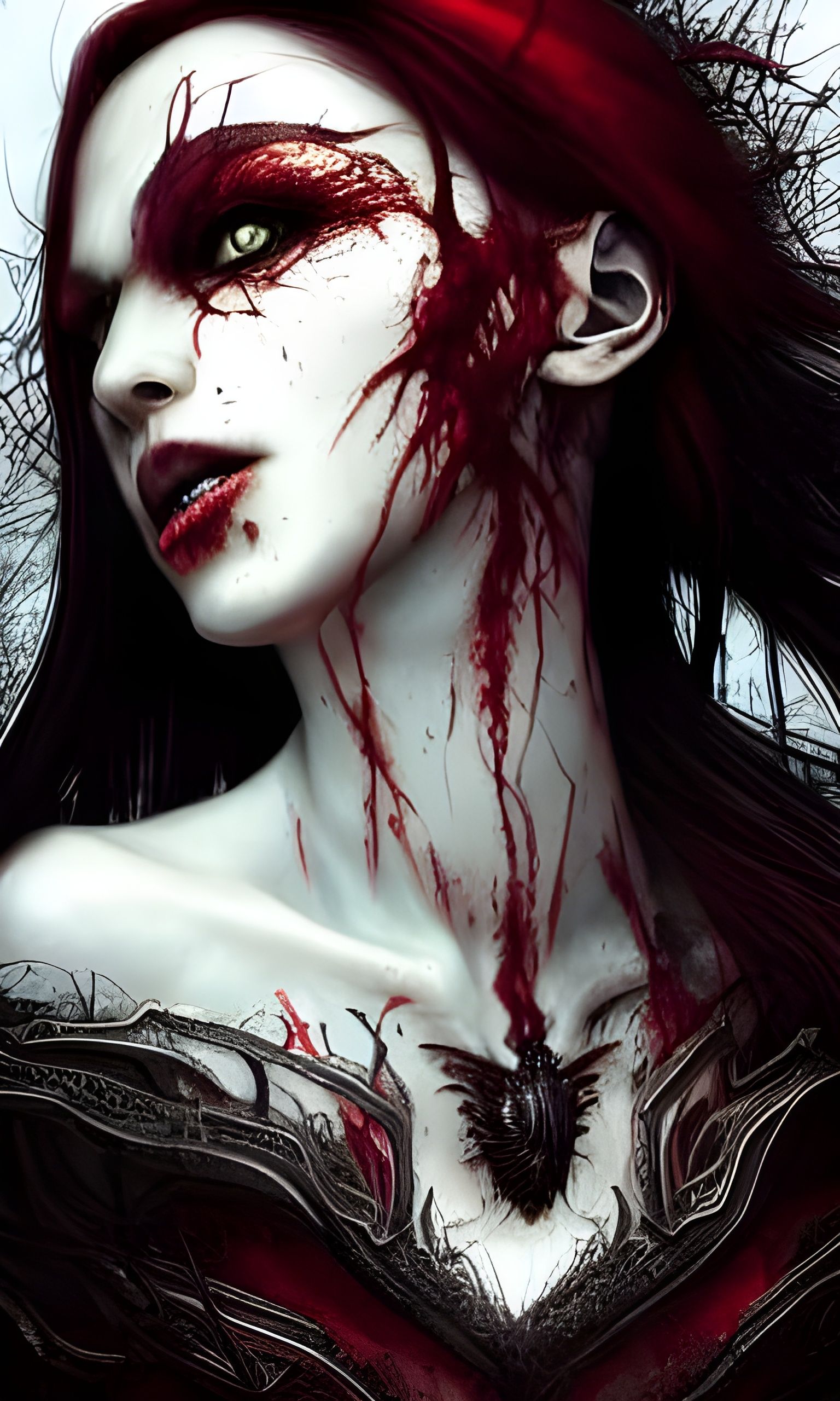 Bloody Vampire Goddess in Hyper-Detailed Illustration