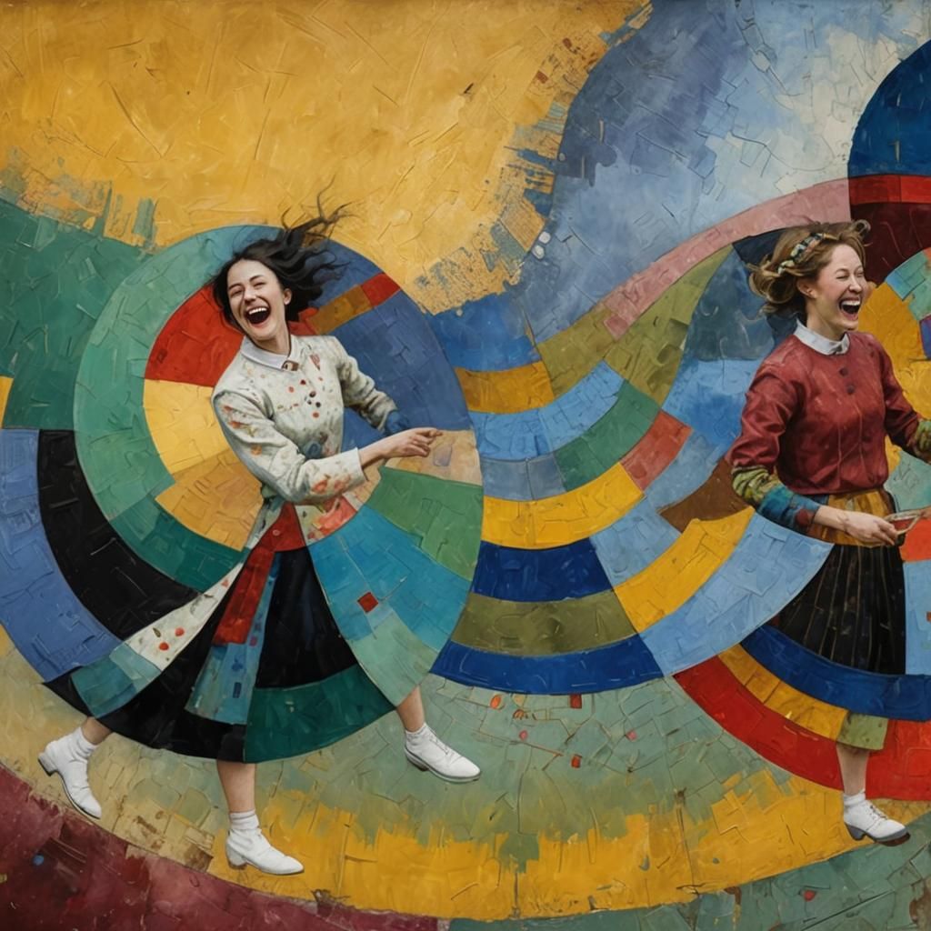 Laughing Sisters in Hyperrealistic Digital Painting