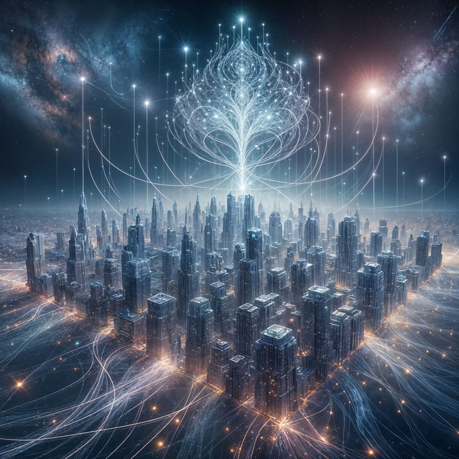 Crystal Synapse City Floating in Cosmic Mists