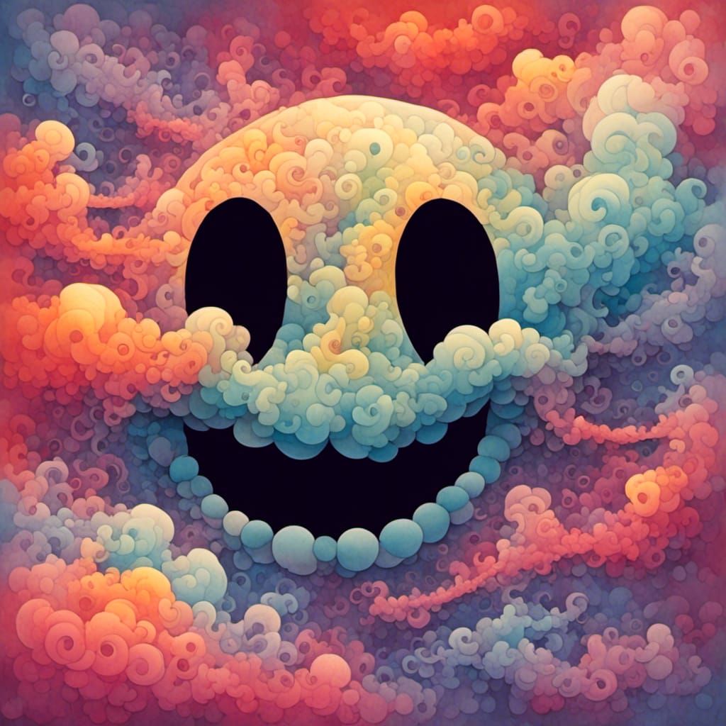 Smiley Face Made of Smoke in Gouache Style