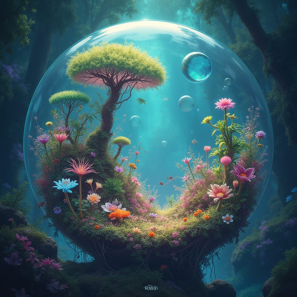 Luminous Ecosystem Within Glowing Sphere