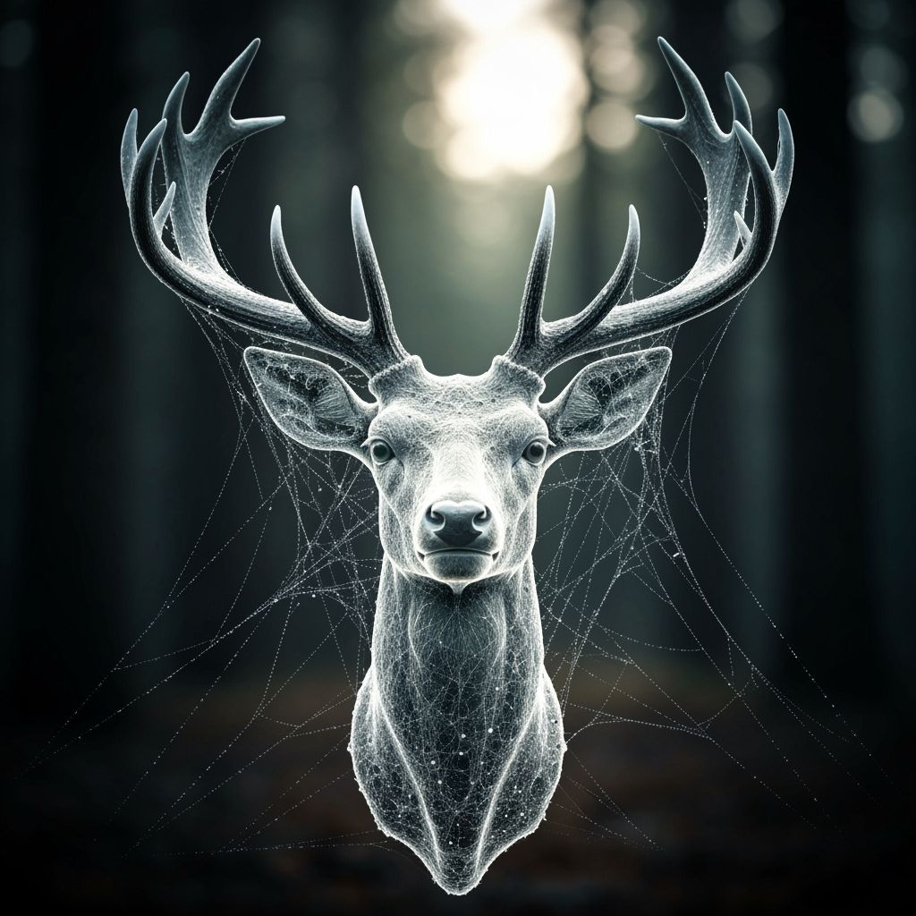 Transparent Spider Silk Deer Head in Forest