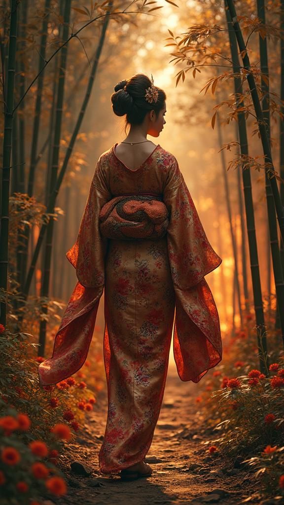 Tattooed Geisha in Burning Bamboo Forest