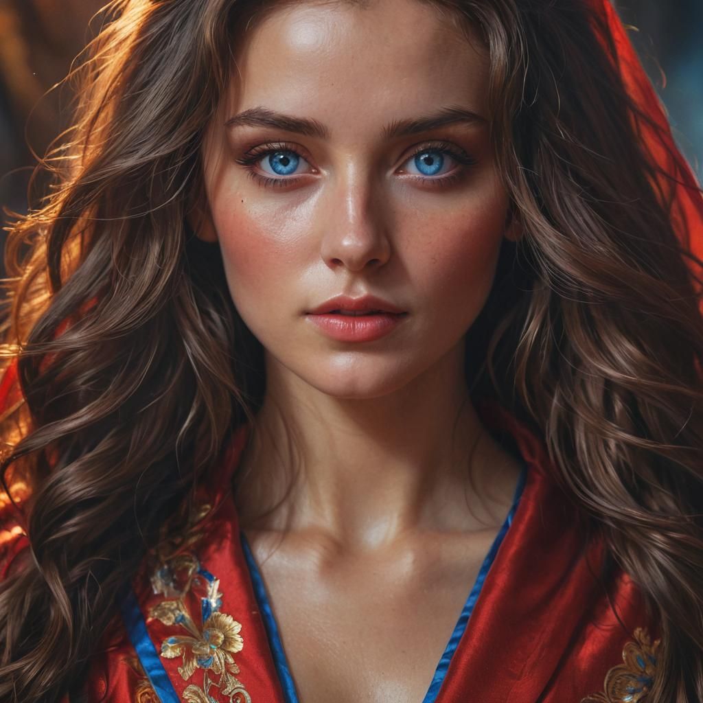 Sensual Oil Portrait of a Stunning Woman in a Luxurious Red....