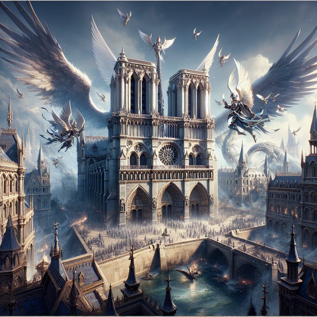 Notre Dame Cathedral Protected by Winged Knights