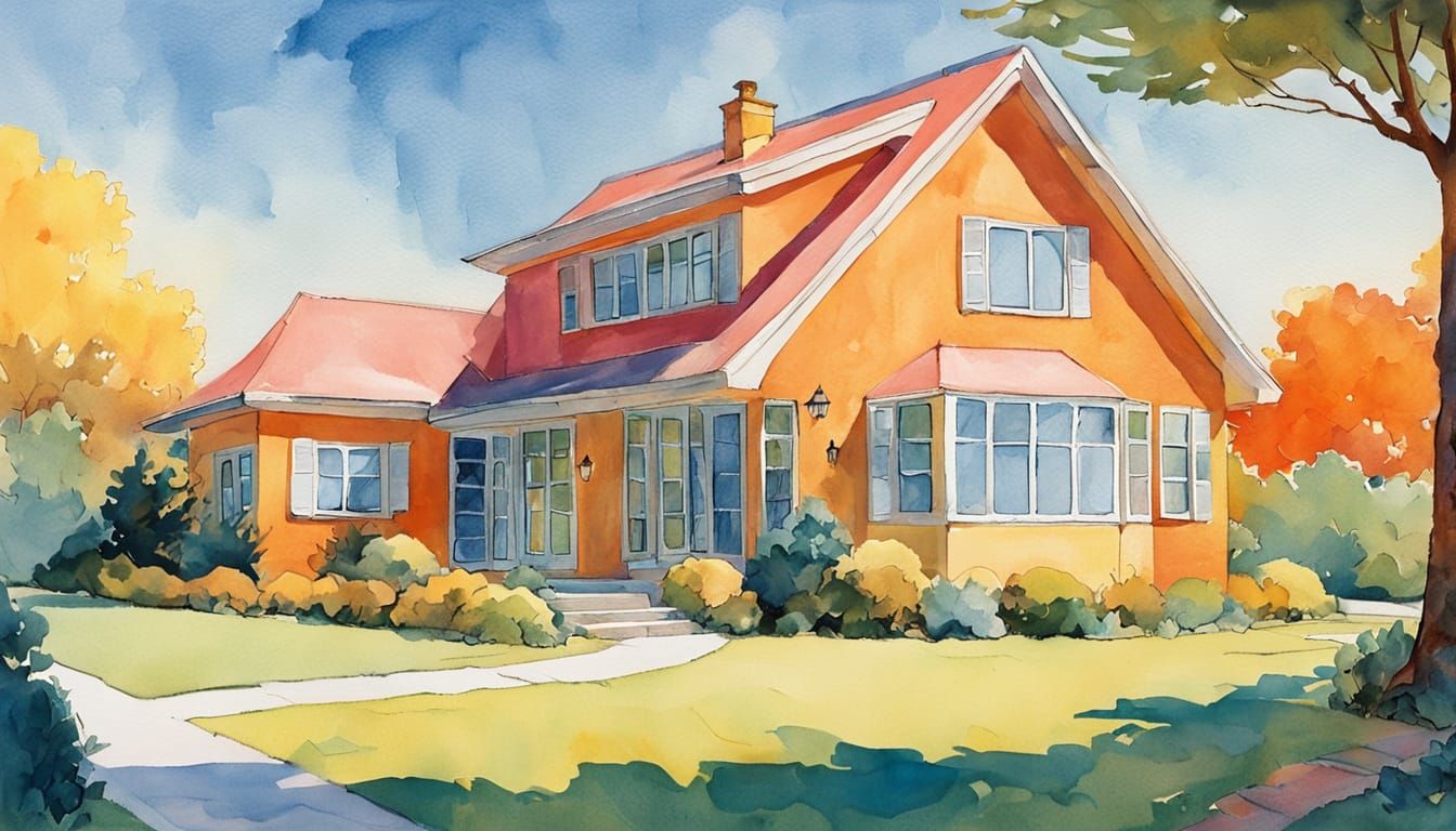 Whimsical Block House Bathed in Warm Sunlight