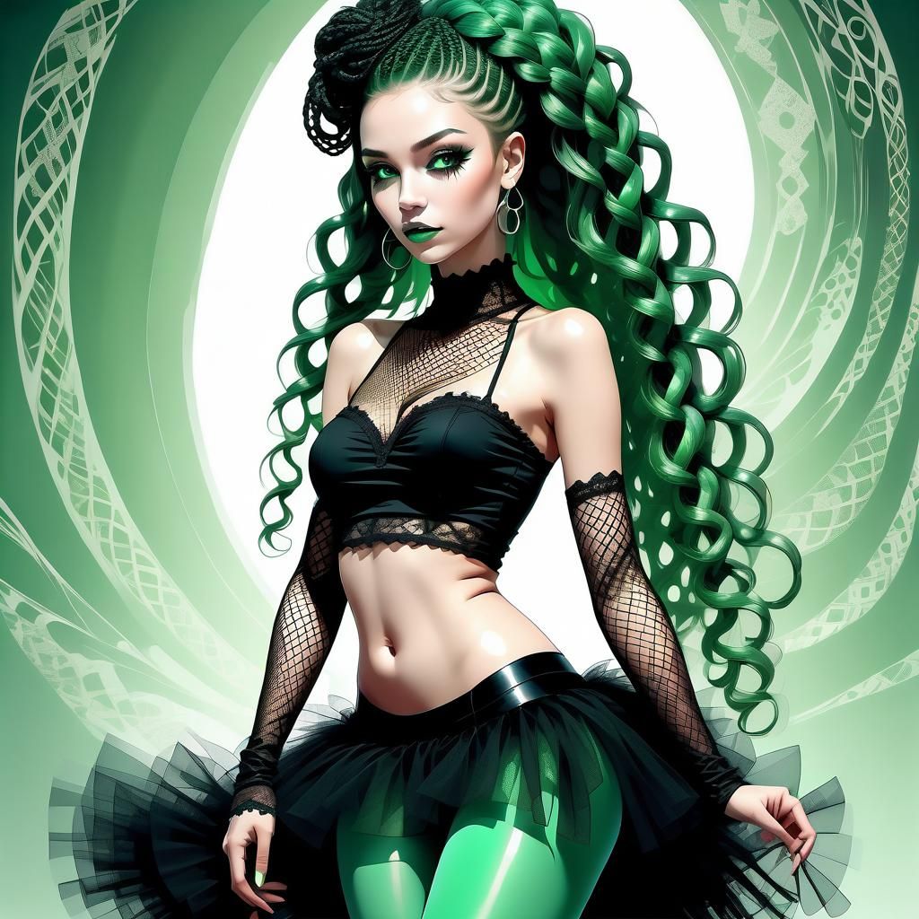 Beautiful woman with Jade green braids wearing an extremely ...