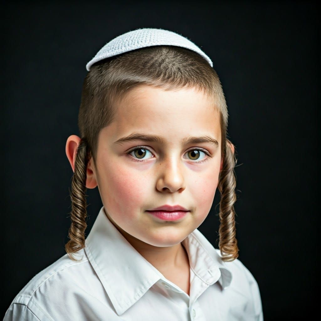 Orthodox Jewish Boy with Traditional Haircut and Kippah