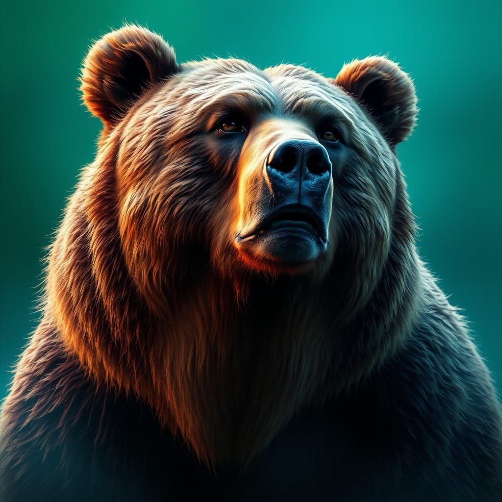 Majestic Hyperrealistic Brown Bear in Emerald Forest