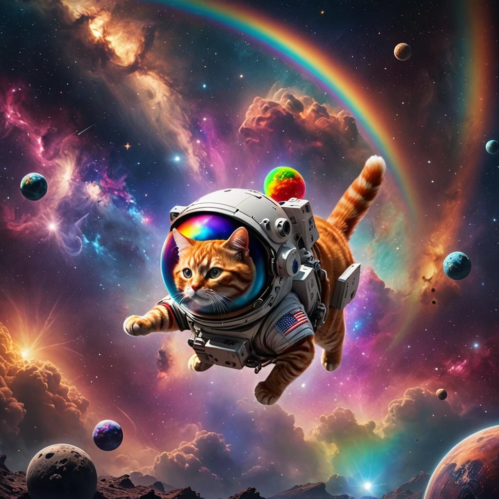Ginger Cat Astronaut Drifting Through Space