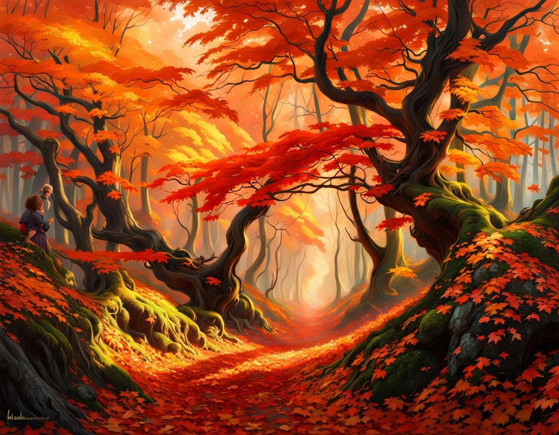 Magical Fairy Village in Autumn Maple Forest