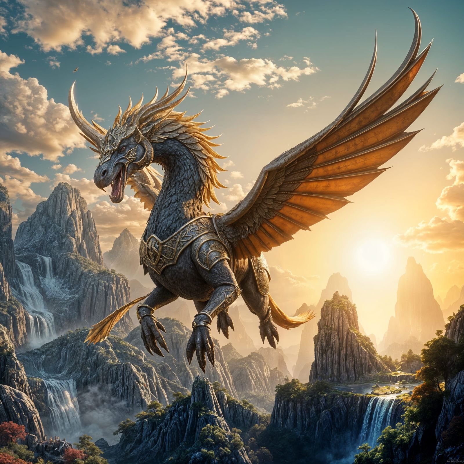 Majestic Hippogriff Soars in Epic Fantasy Landscape