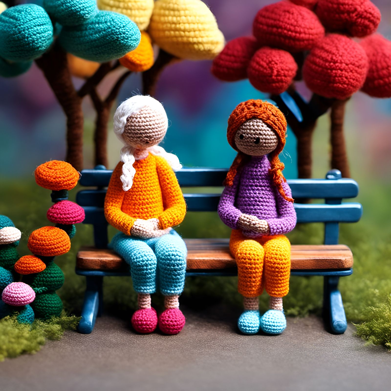 Crochet Figures in a Scene of Kindness