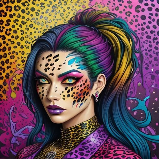 Rainbow Dragon Woman in Graffiti Art Style