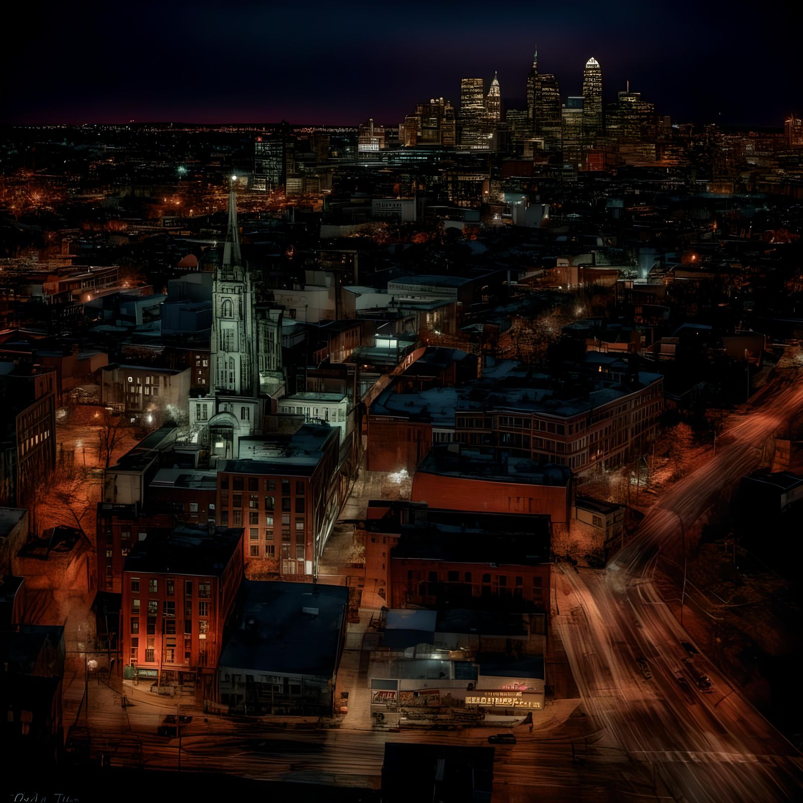 Nashville at Night in Cyberpunk Style