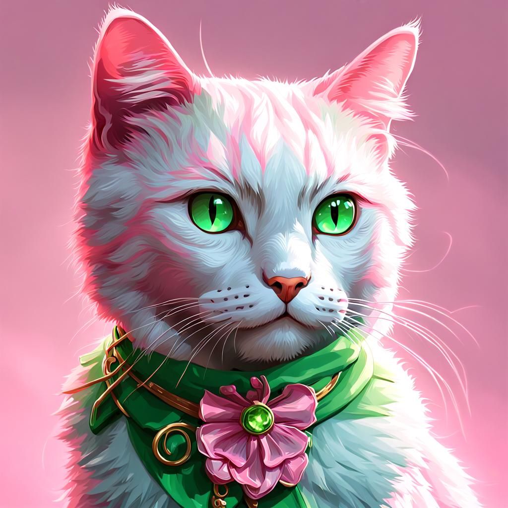 Detailed Cat Portrait with Heterochromia, Digital Art