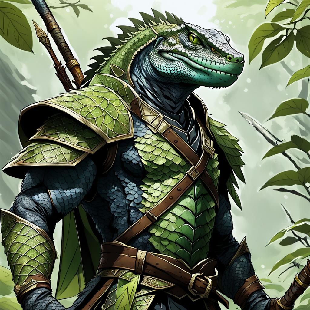 Lizardfolk Archer in Anime Style