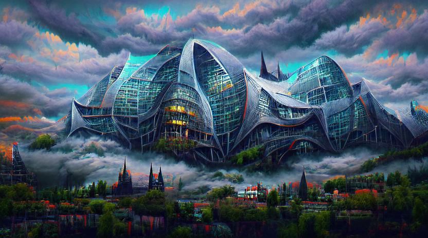 High-Tech Gothic Villain Lair Digital Illustration
