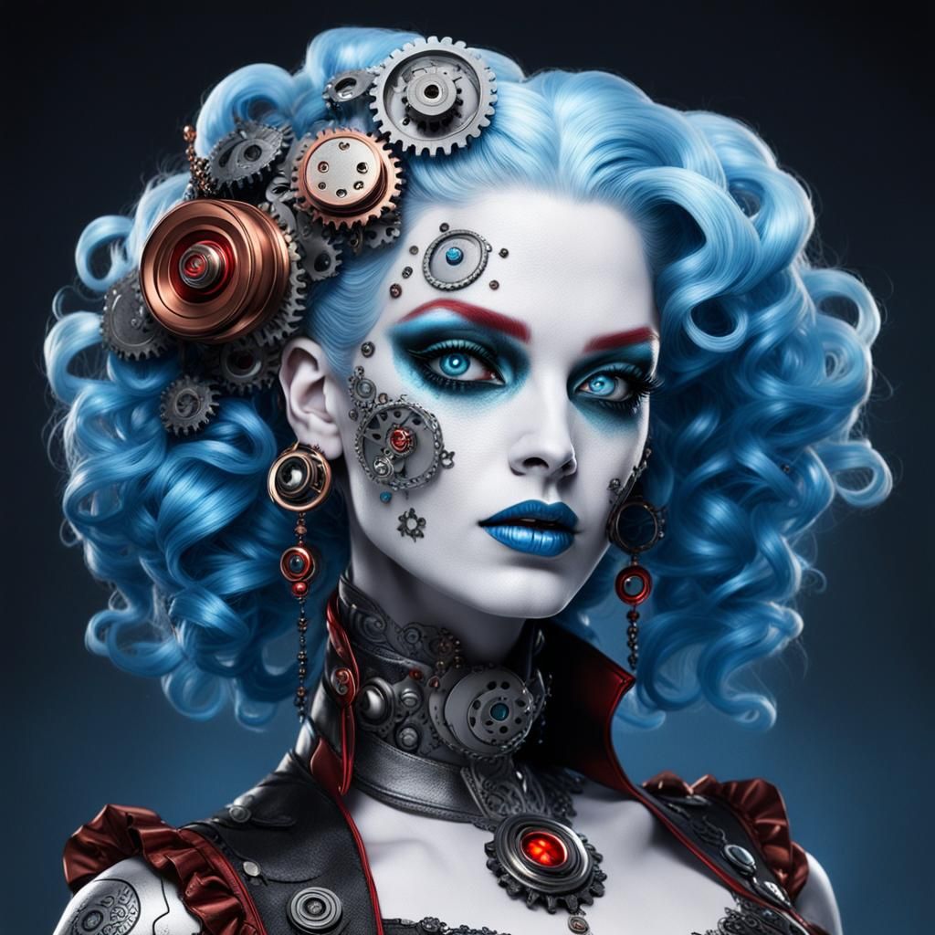Cyborg Victorian Vampire Harley Quinn in Steampunk Style