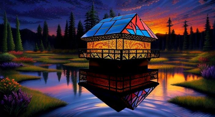 Sunset Cabin in 3D with Zentangle Elements