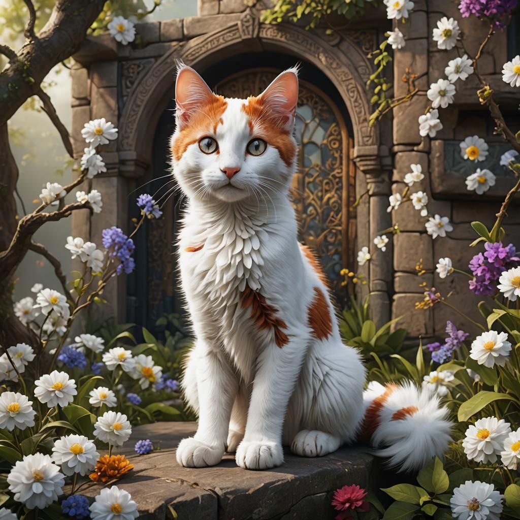 Cute Turkish Van Kitten Fantasy Concept Art