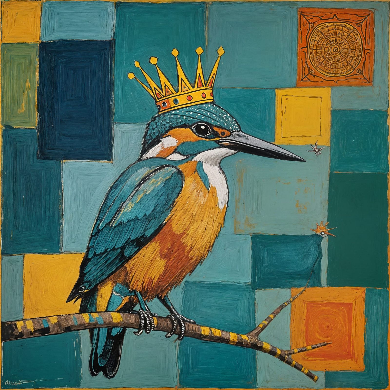 Kingfisher in Royal Splendor, a Basquiat-Inspired Masterpiec...
