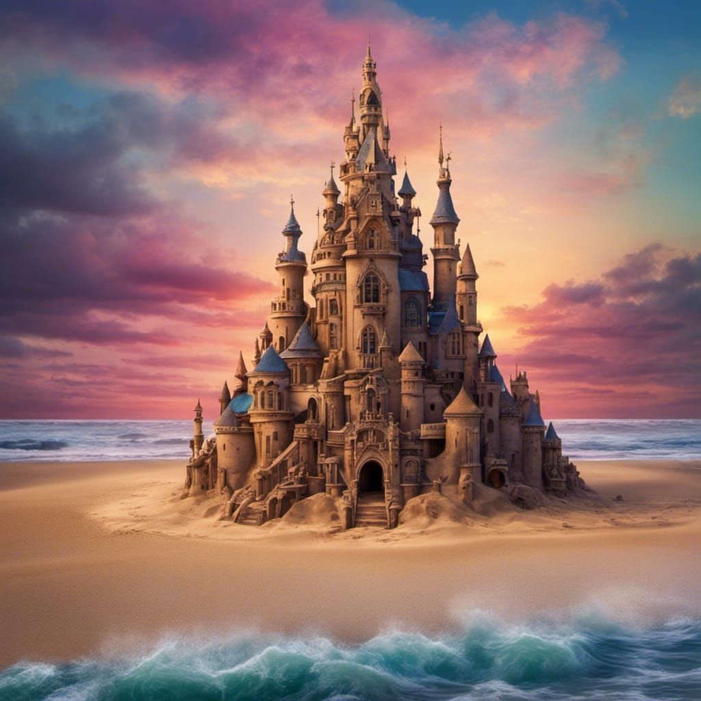Golden Sandcastle at Sunset in Gothic Style