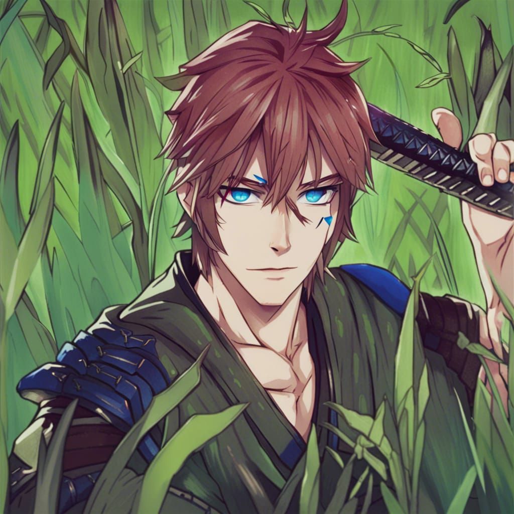 Green-Haired Samurai Warrior with Katana