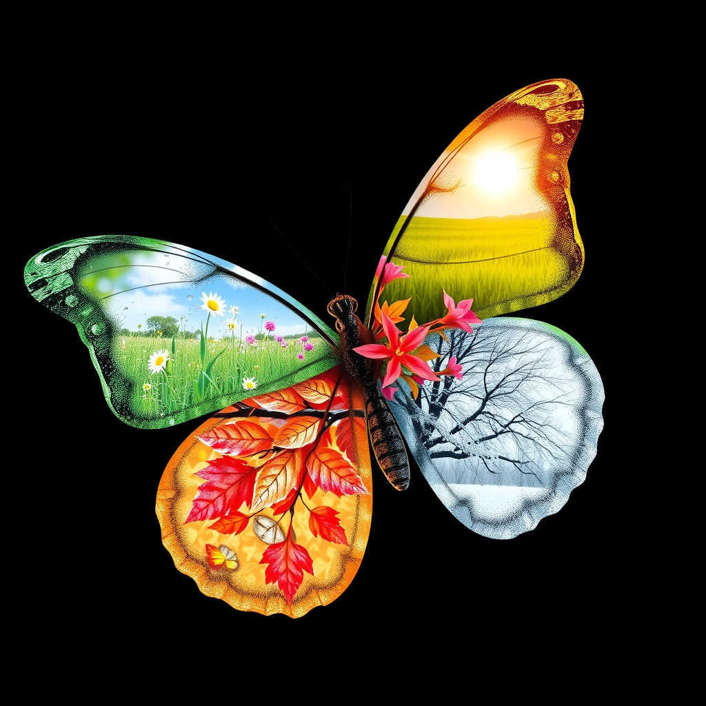 Butterfly Double Exposure: Seasons in Four Sections