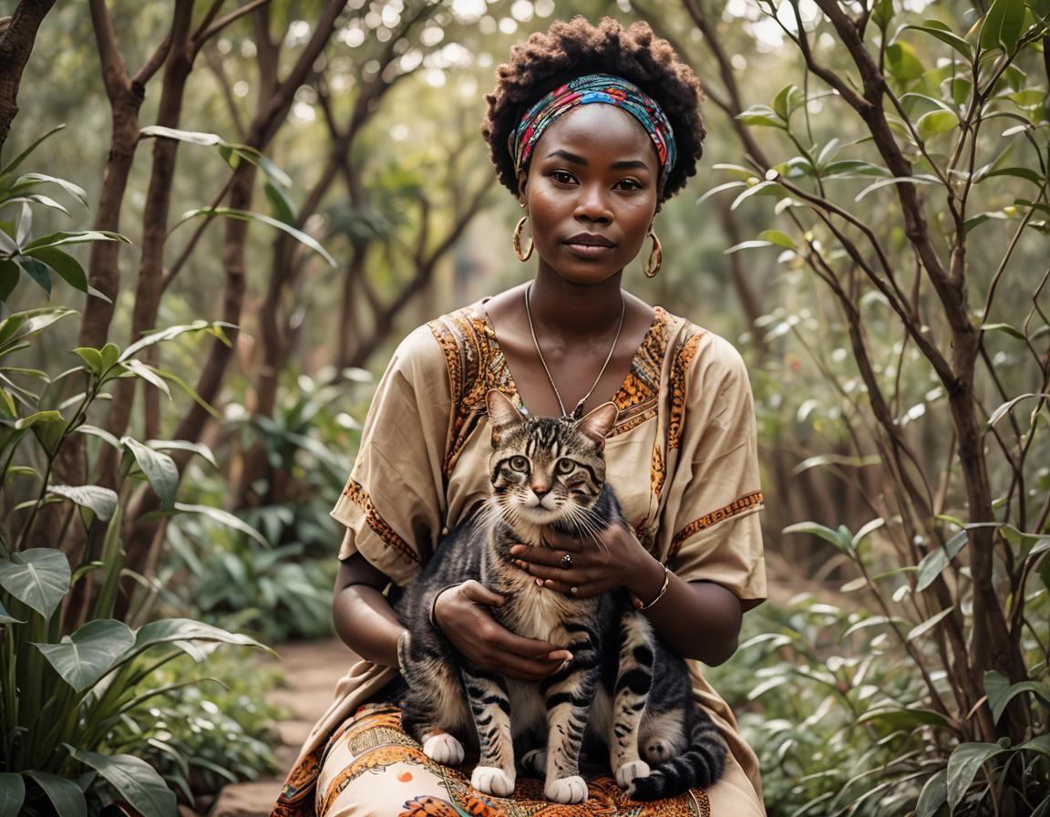 Elegant African Woman with Cat: Professional Photography