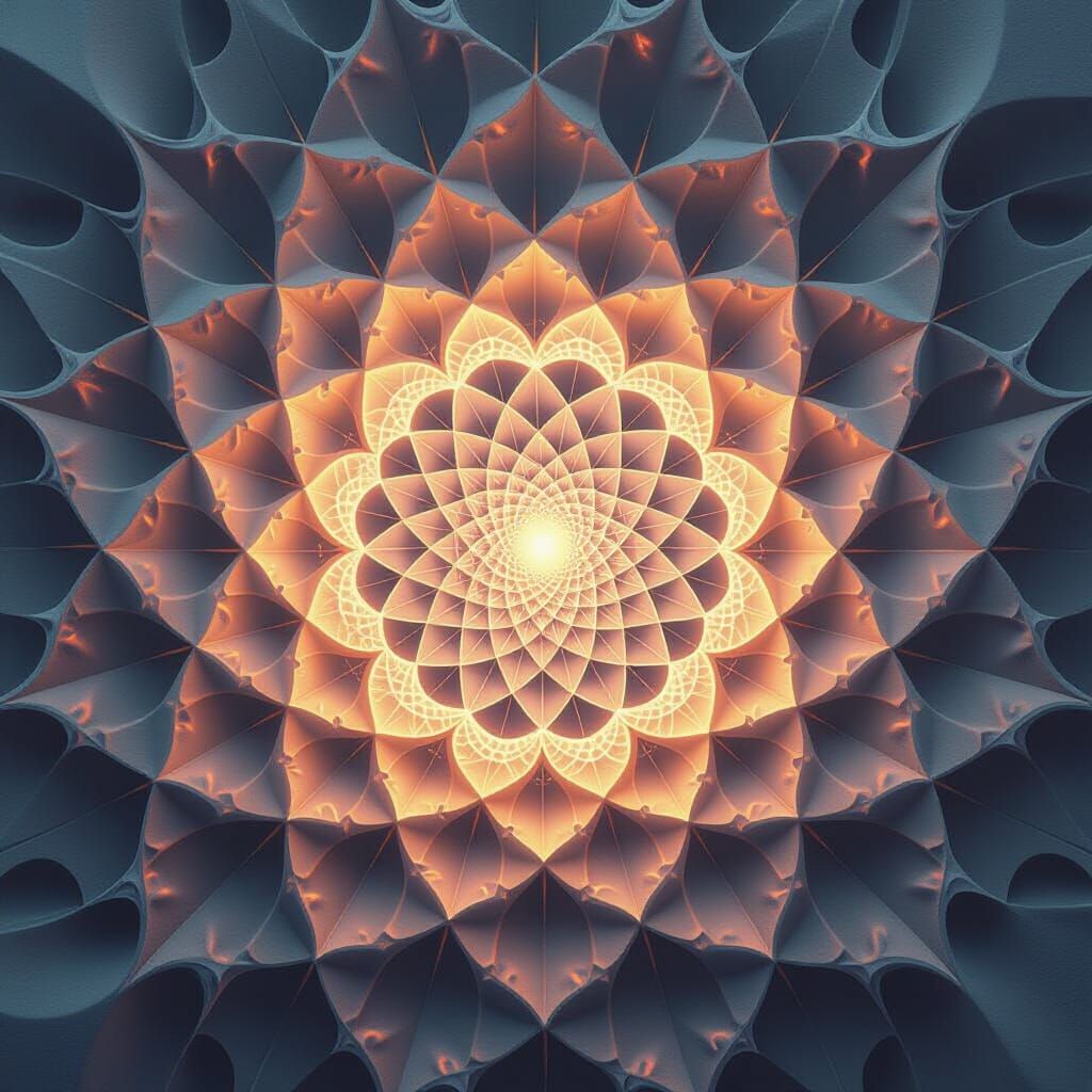 Bioluminescent Sand Mandala in Refik Anadol Style