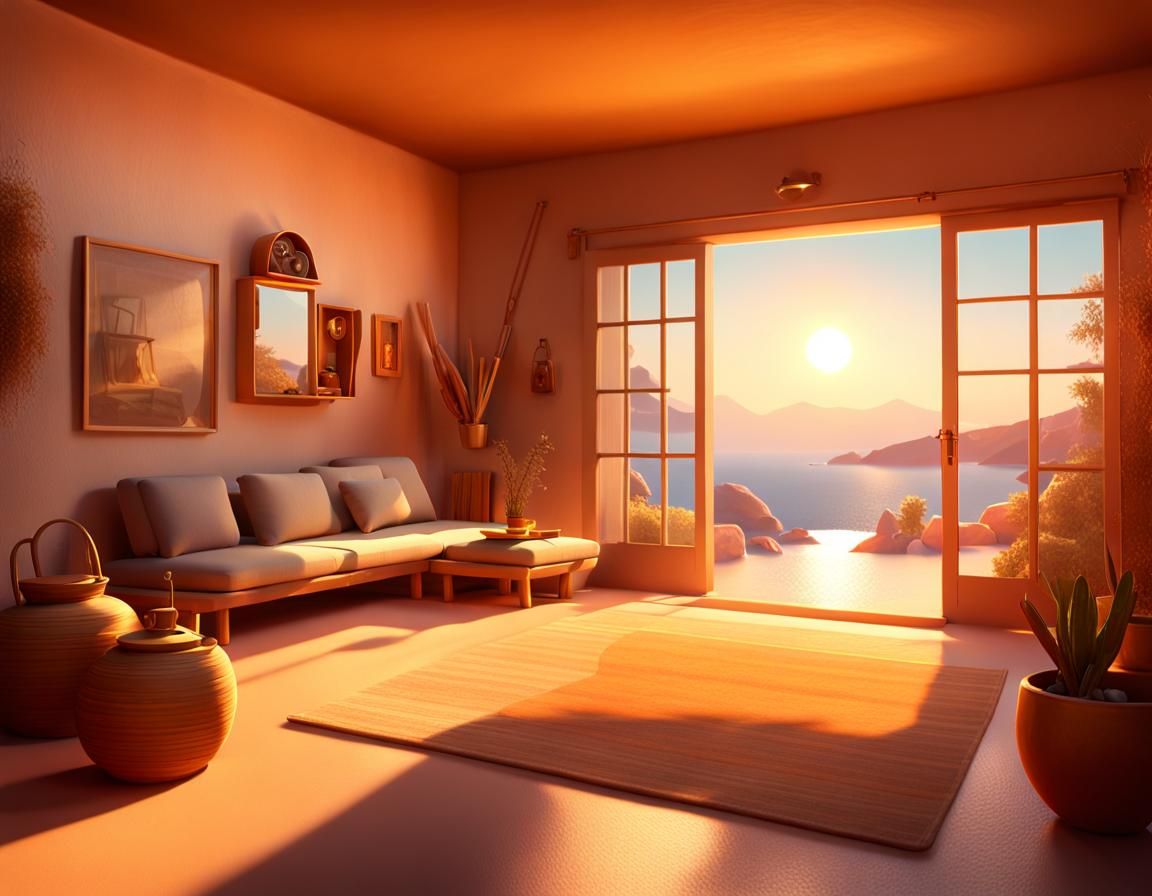 Cycladic Hermit Home Interior at Golden Hour