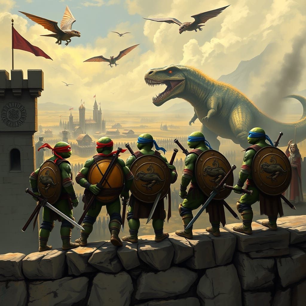 Teenage Mutant Ninja Turtles Stand Guard Amidst Medieval-Ins...