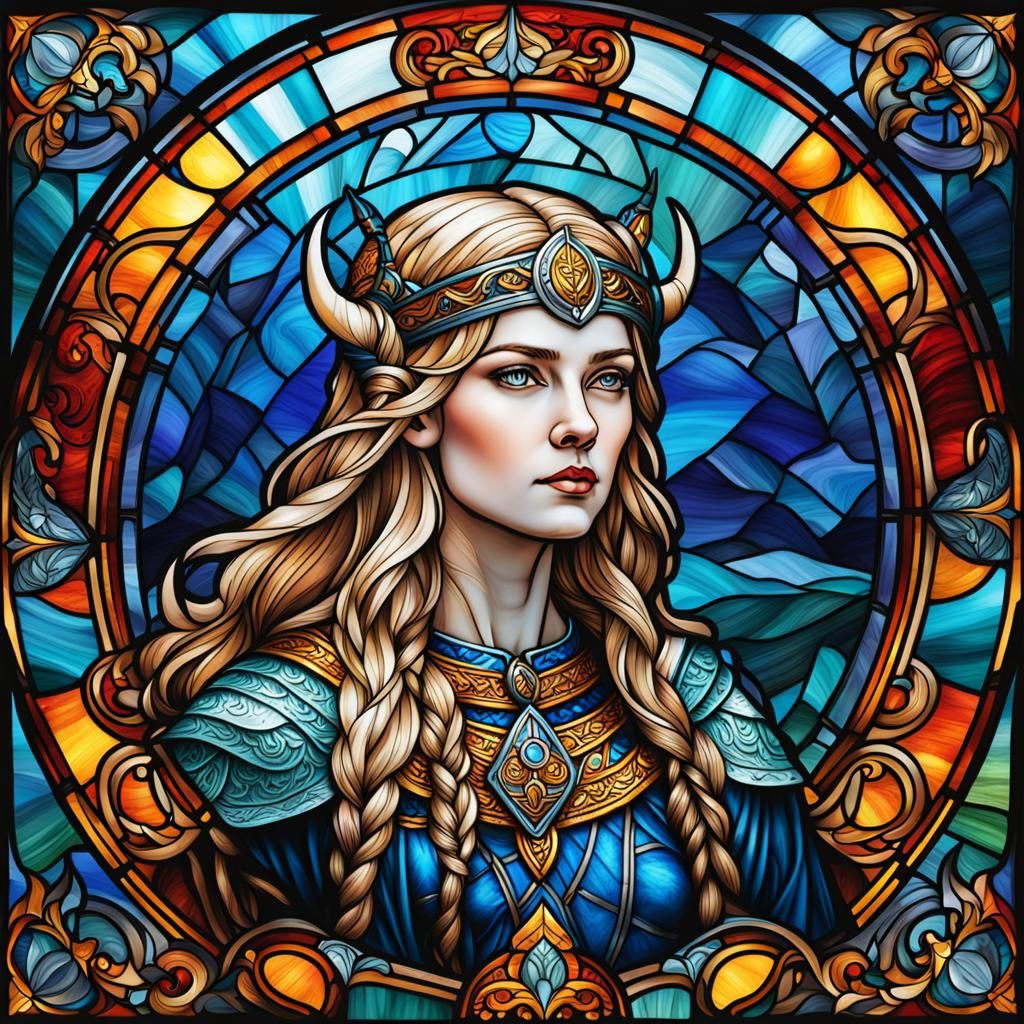 Viking Goddess Freya in Stained Glass