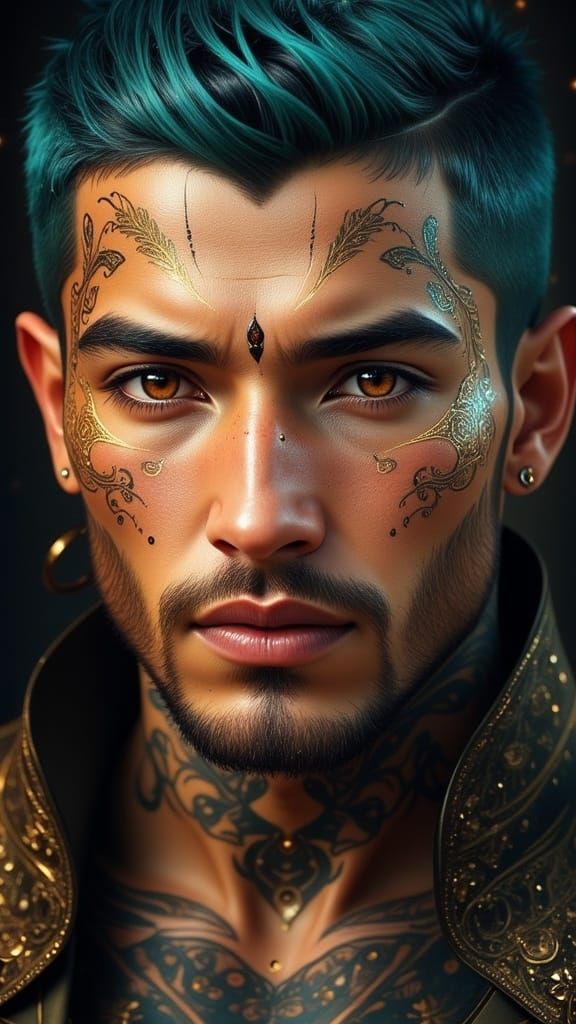 Mystical Tattooed Nonbinary Person in Fantasy Art