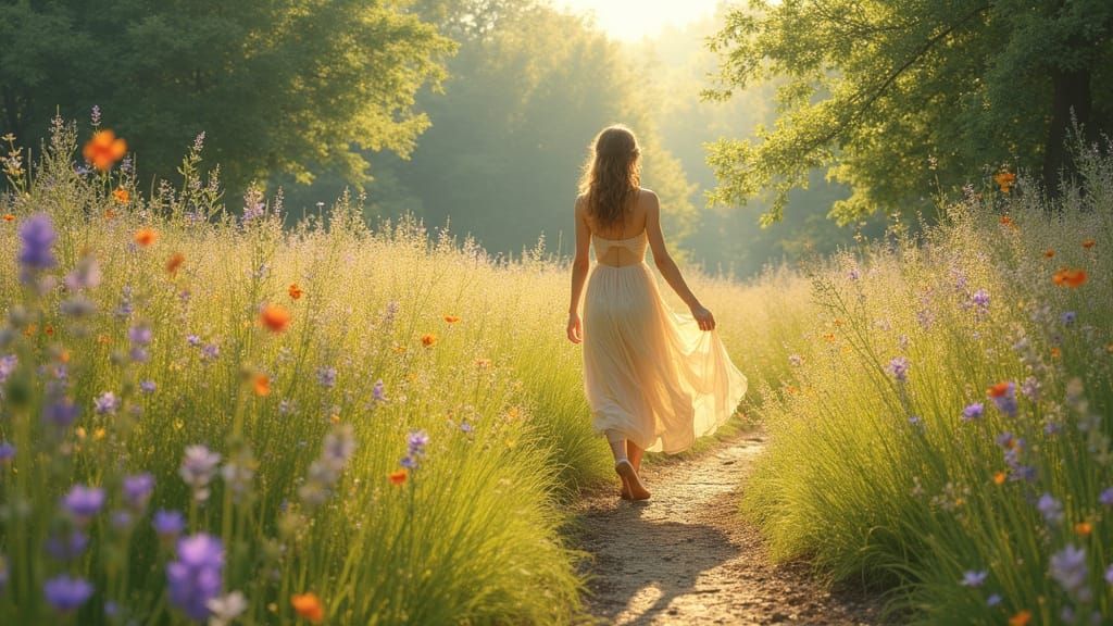 Sun-Drenched Meadow Walk: Impressionistic Summer Day