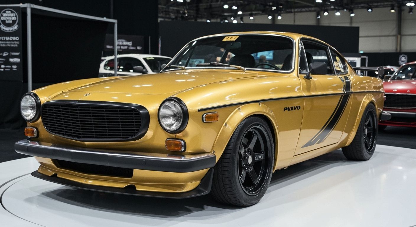 Gold 1970 Volvo 180E Restomod at Auto Show