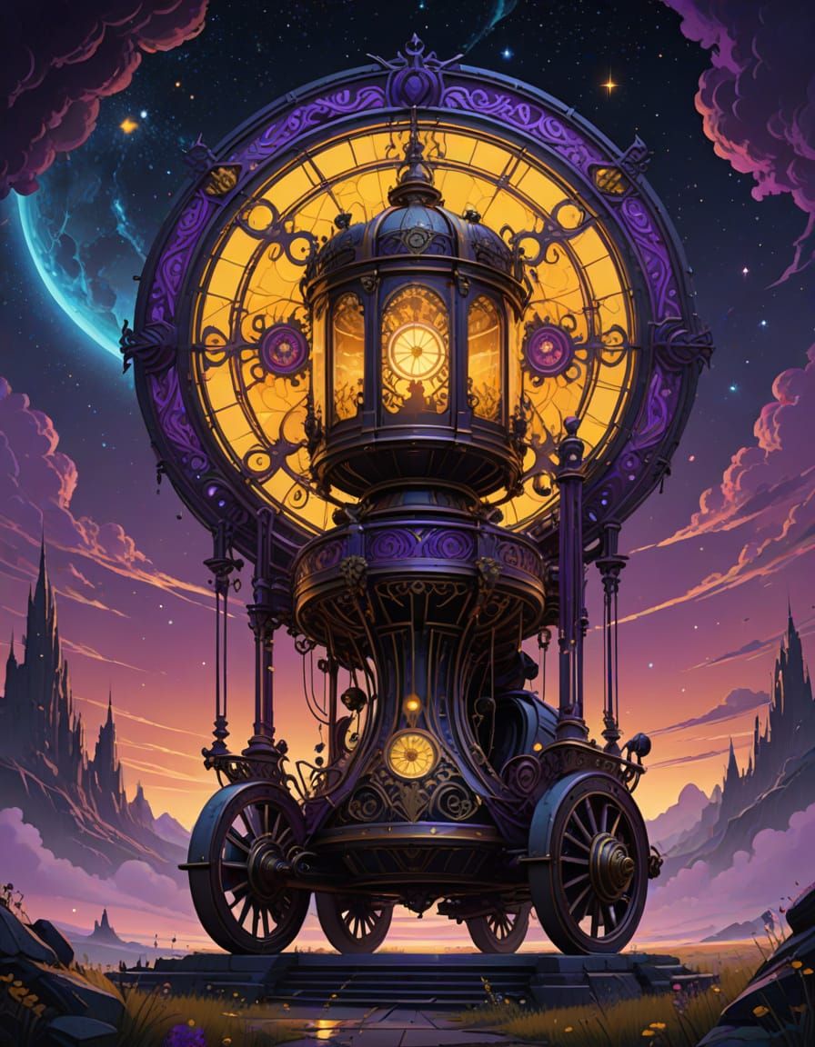 Celestial Cart Floating in Ethereal Sky