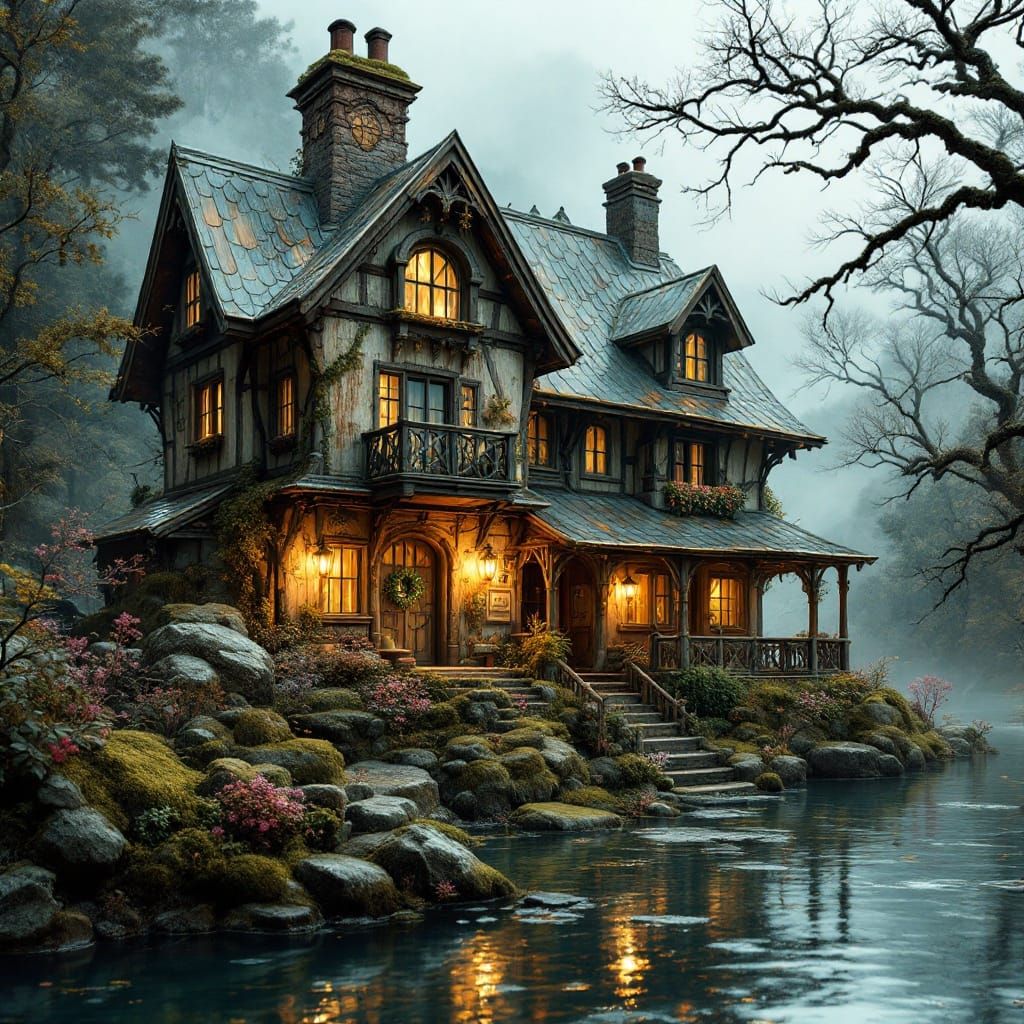 Rustic Water Inn in Whimsical Folk Art Style