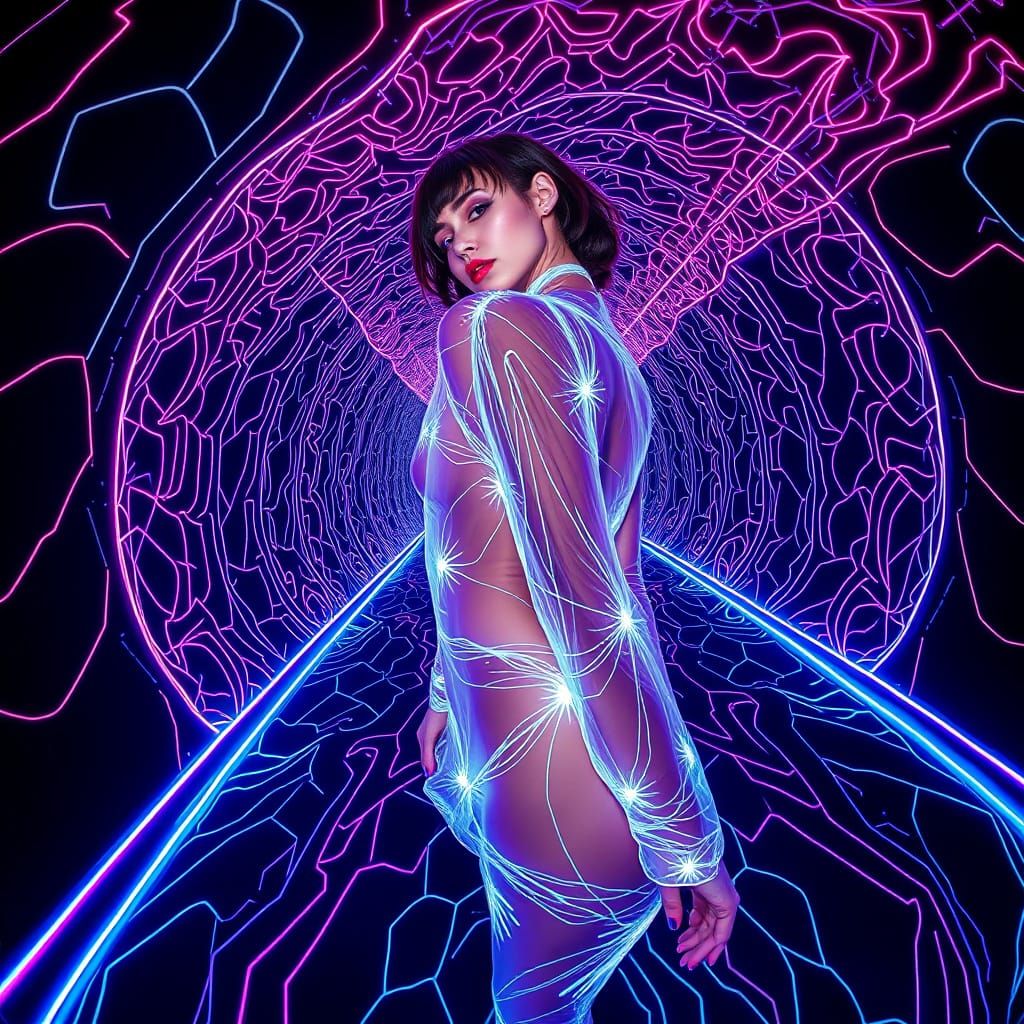 Futuristic Woman in Neon Cosmic Style