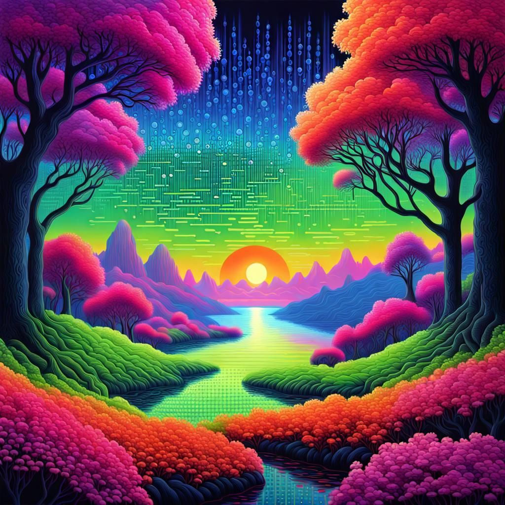 Fluorescent Binary Code Dream Landscape