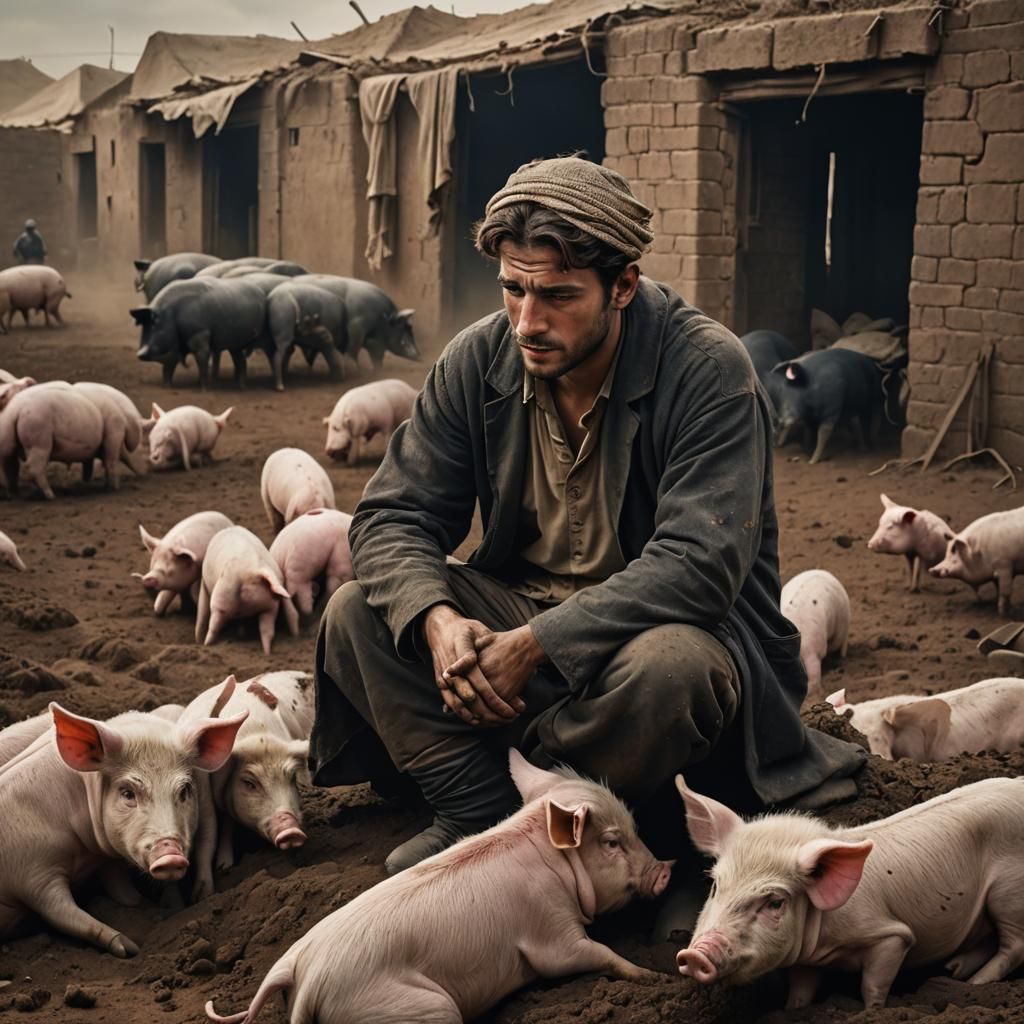 Lost Man in Despair: Oil Painting of Middle East