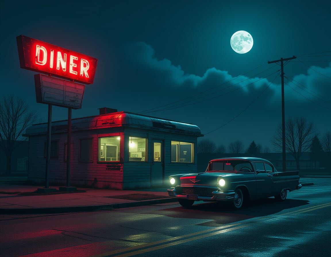 Abandoned Diner in Cinematic Noir Style