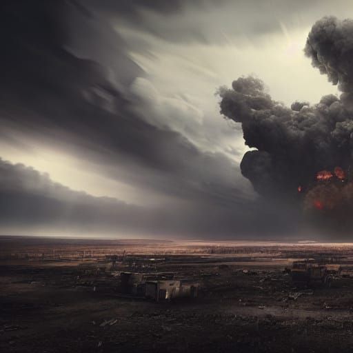 Post-Apocalyptic Landscape Under Chaotic Sky