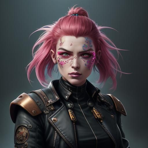 Woman with Industrial Augmentations and Neon Highlights