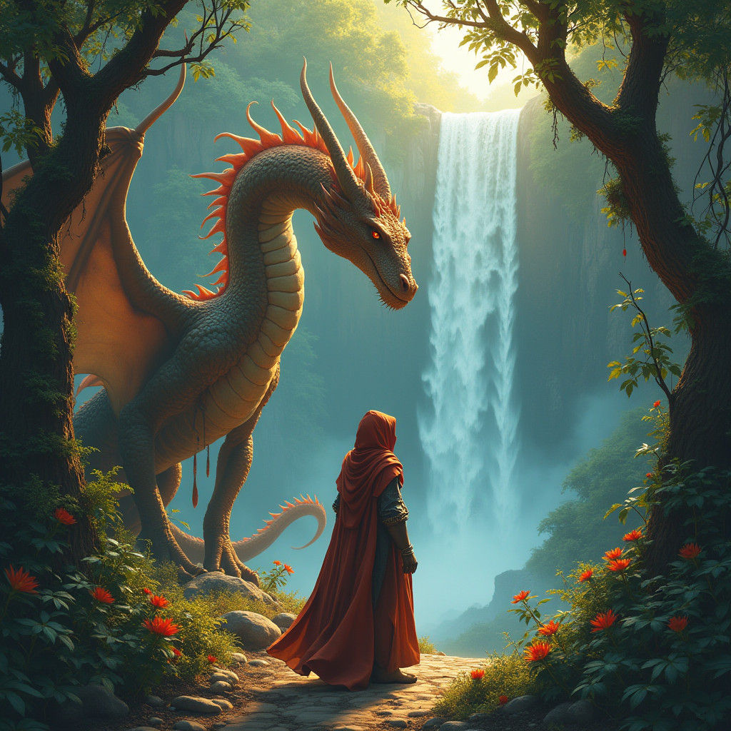 Dragon Ranger in Mystical Forest, Fantasy Concept Art