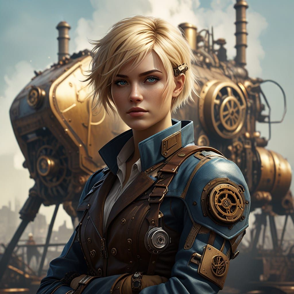 Steampunk Engineer in Golden Light, Inspired by Arcane